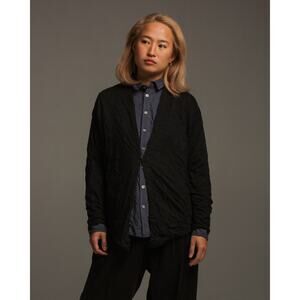PAS DE CALAIS Wrinkled Cotton Knit Cardigan Black One Button Casual Women's 38
